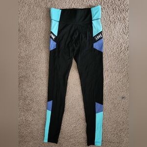 Black and Teal Leggings with Love Pink Logo